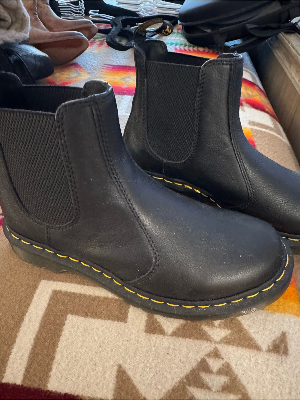 Dr. Martens Black Chelsea Boots with Yellow Stitching
